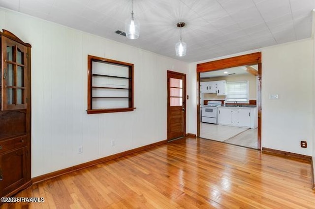 spare room with sink and light wood-type flooring