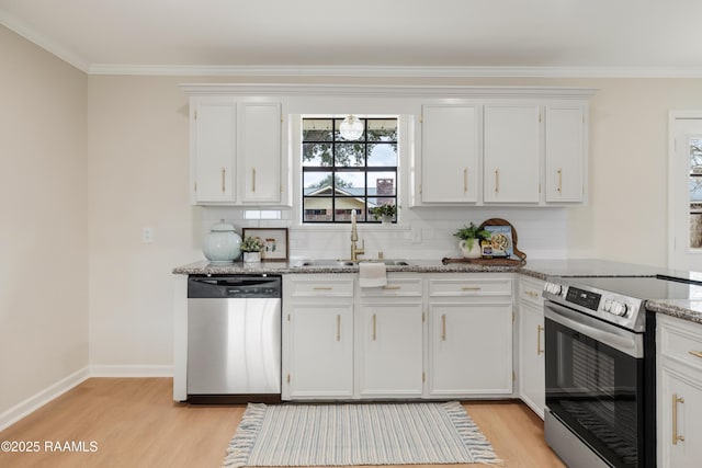 kitchen with sink, white cabinets, and appliances with stainless steel finishes