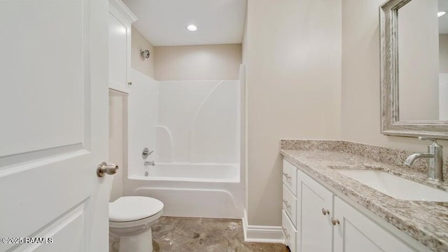 full bathroom featuring vanity, toilet, and tub / shower combination