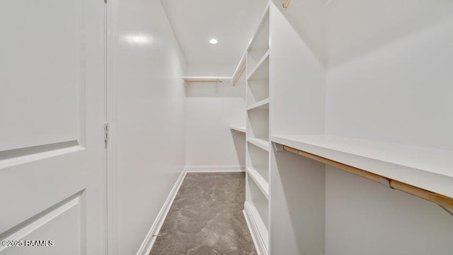 spacious closet with dark carpet