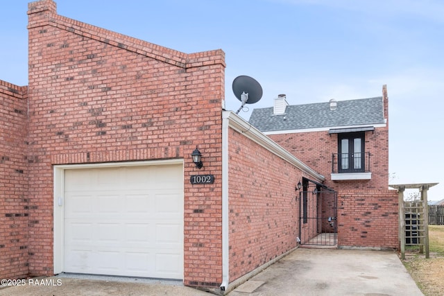 exterior space featuring a garage