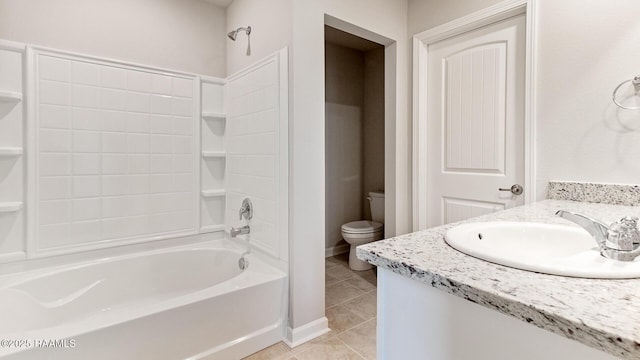 full bathroom with vanity, tile patterned flooring, bathing tub / shower combination, and toilet