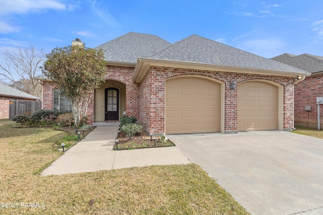 view of front of house with a garage and a front lawn