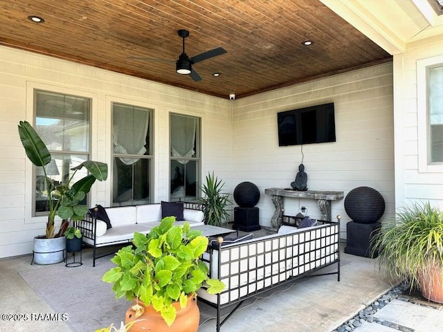 view of patio / terrace featuring ceiling fan and outdoor lounge area