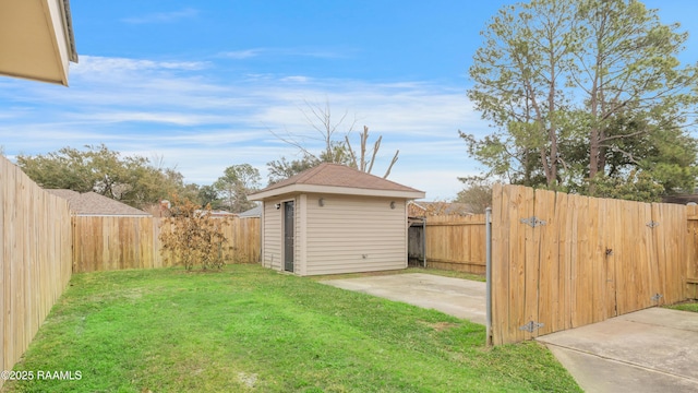 view of yard with a patio and a shed