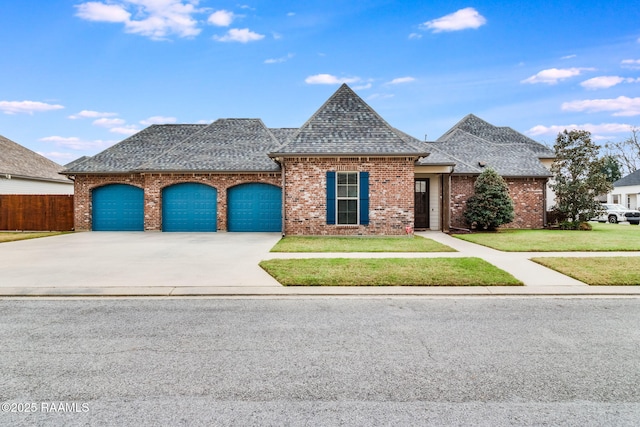 view of front of property featuring a garage and a front yard