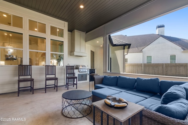 view of patio / terrace with area for grilling, an outdoor living space, and grilling area