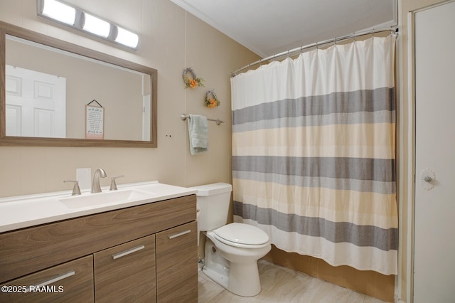 6903 W Congress, Duson, LA 70529 - full bathroom with vanity, tile patterned floors, crown molding, and curtained shower