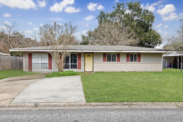 ranch-style house with a front lawn