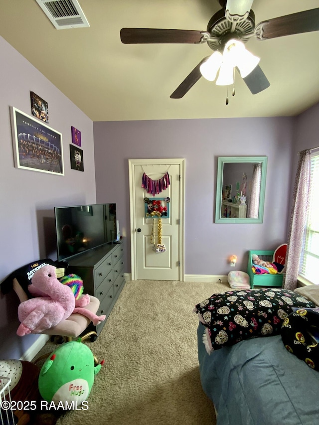 bedroom with carpet flooring and ceiling fan