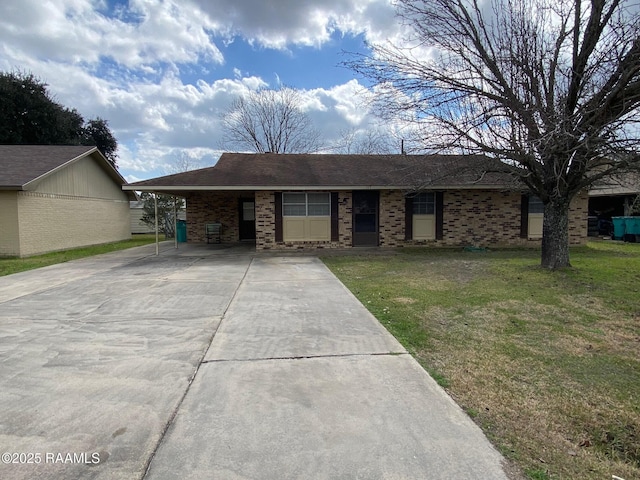 ranch-style house with a carport and a front yard