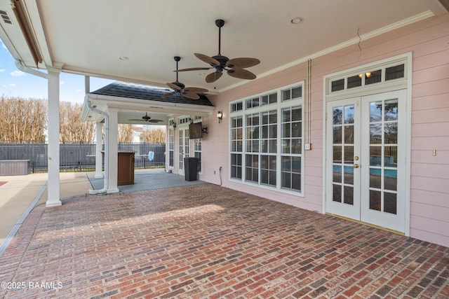 view of patio / terrace with french doors and ceiling fan