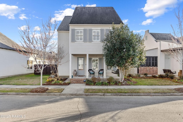 view of front of house with a front lawn and a porch