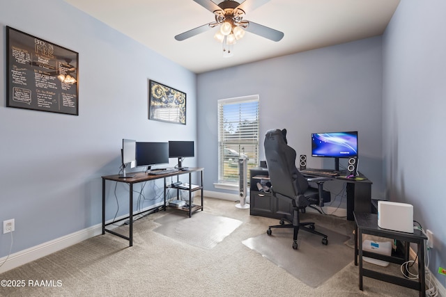 office featuring ceiling fan and carpet