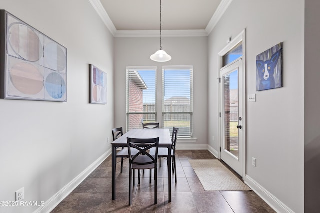 tiled dining area with ornamental molding