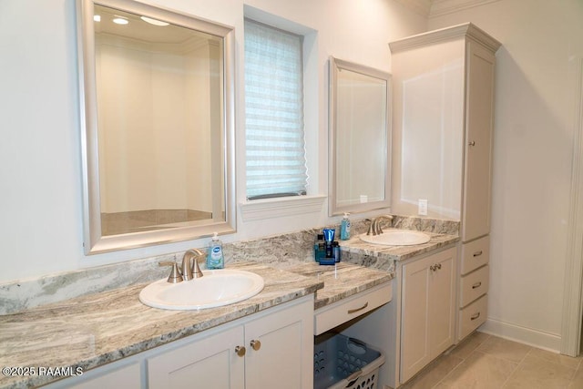 bathroom with vanity and tile patterned flooring