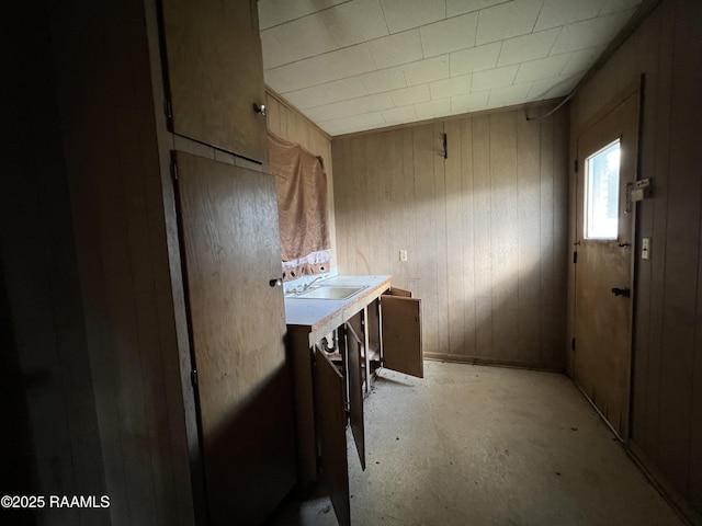 washroom featuring wooden walls and a sink