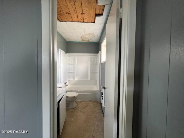 full bathroom with shower / bath combination, vanity, and toilet