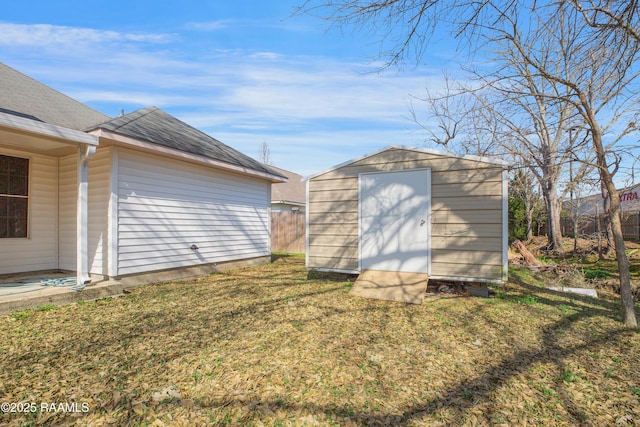 exterior space featuring a storage unit