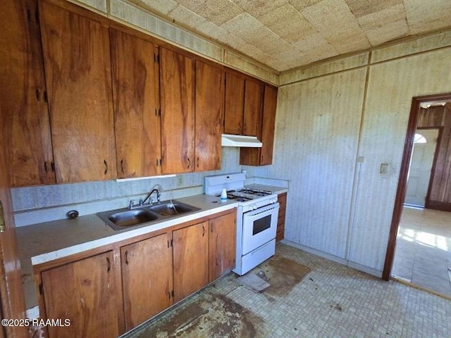 kitchen with white range with gas cooktop and sink