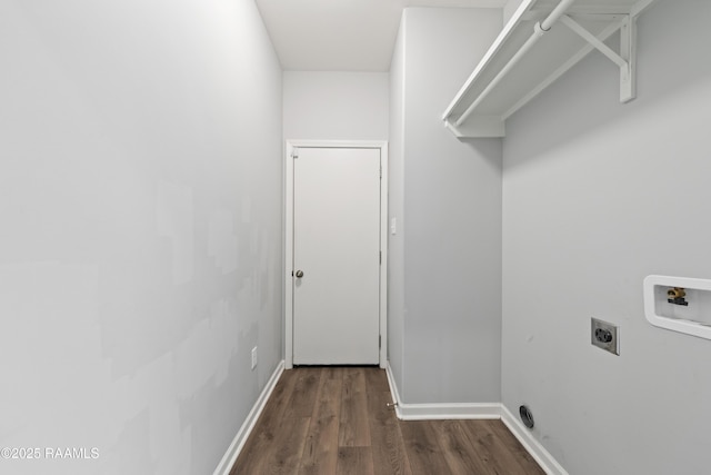 laundry room with hookup for a washing machine, dark wood-type flooring, and hookup for an electric dryer