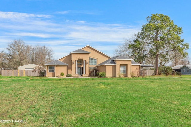 ranch-style house with a front lawn