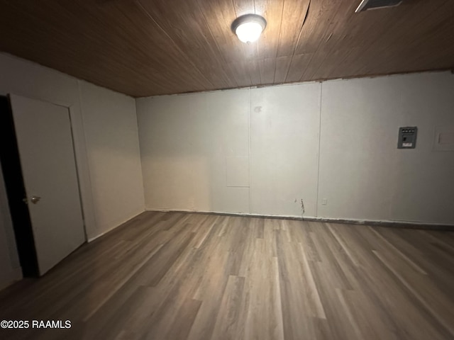 interior space featuring wood ceiling and hardwood / wood-style flooring