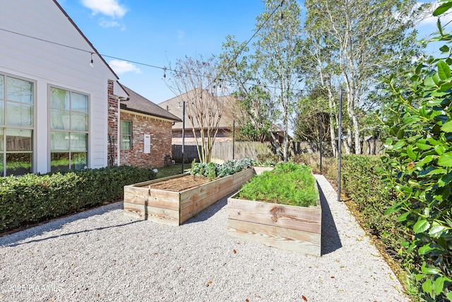 surrounding community with a garden and fence