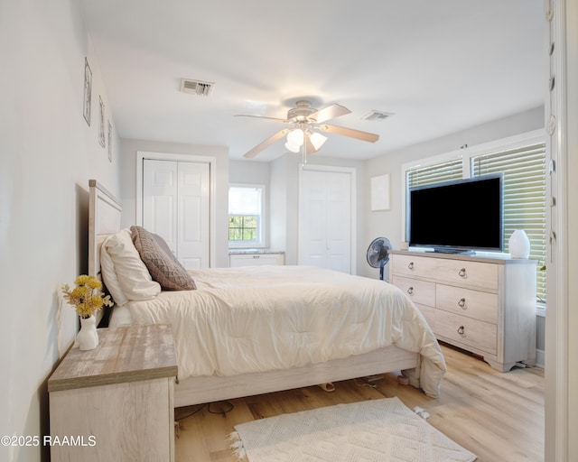 404 Senior Aly, Abbeville, LA 70510 - bedroom featuring light wood-style floors, visible vents, and multiple closets