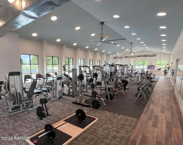 115 Gaunt Ln Unit 705, Youngsville, LA 70592 - workout area featuring vaulted ceiling and recessed lighting