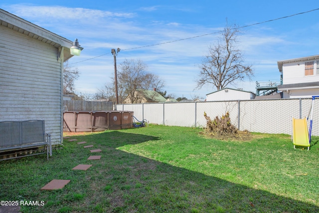 view of yard featuring a fenced in pool and a fenced backyard