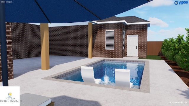 view of pool featuring a fenced in pool, a fenced backyard, and a patio area
