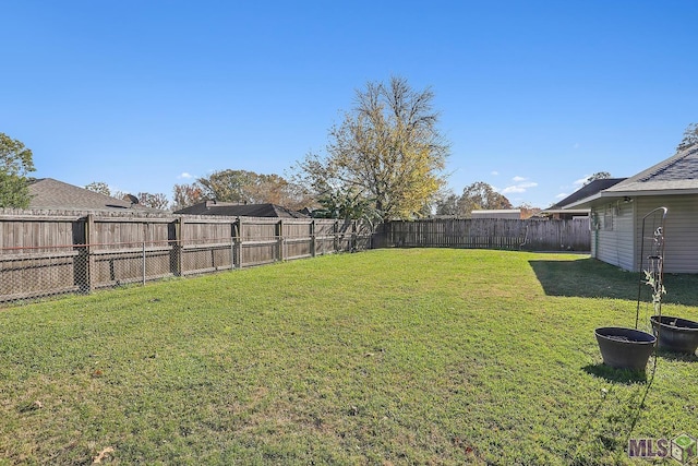 view of yard with a fenced backyard