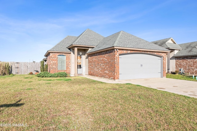 view of front of home featuring brick siding, roof with shingles, and concrete driveway