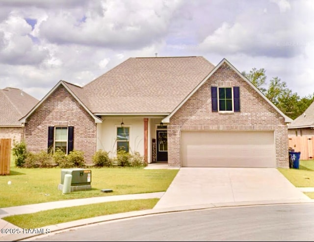 traditional home featuring brick siding and a front lawn