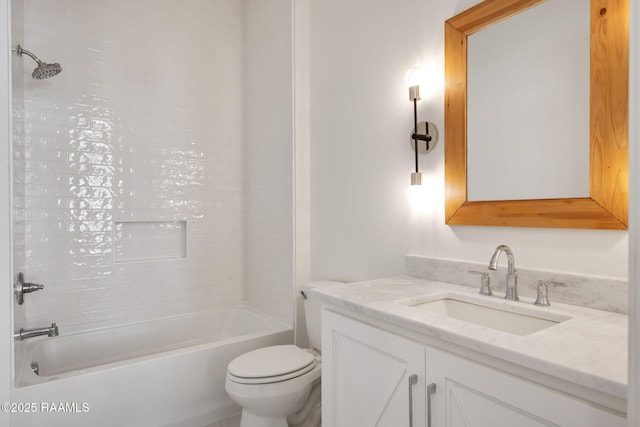 full bath featuring toilet, washtub / shower combination, and vanity