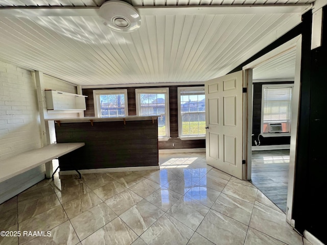 interior space with cooling unit and wood ceiling