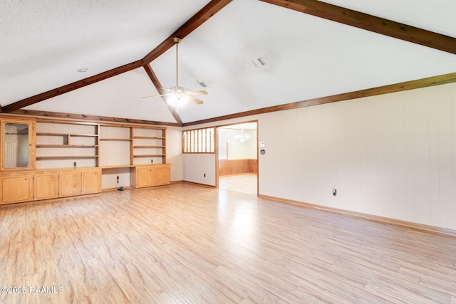1410 S Chataignier Rd, Ville Platte, LA 70586 - unfurnished room featuring a ceiling fan, light wood-style floors, and wooden walls