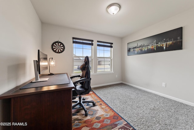 home office with carpet floors and baseboards