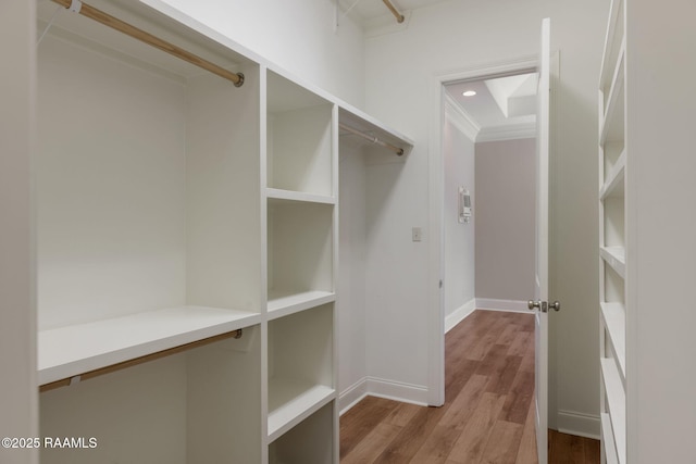 spacious closet with wood finished floors