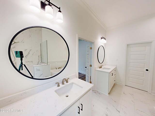 119 Chimney Rock Blvd, Lafayette, LA 70508 - full bath with crown molding, two vanities, and marble look tile flooring