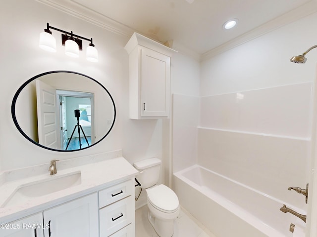 119 Chimney Rock Blvd, Lafayette, LA 70508 - full bathroom featuring vanity, crown molding, washtub / shower combination, and recessed lighting
