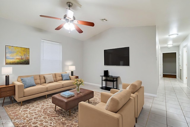 717 S Sterling St, Lafayette, LA 70501 - living room with light tile patterned flooring, ceiling fan, and lofted ceiling