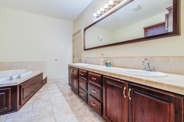 full bath featuring tile patterned flooring, visible vents, a sink, and double vanity