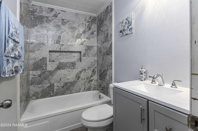 bathroom featuring vanity, toilet, and shower / bathtub combination