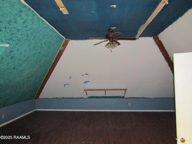 bonus room featuring ceiling fan and wood finished floors