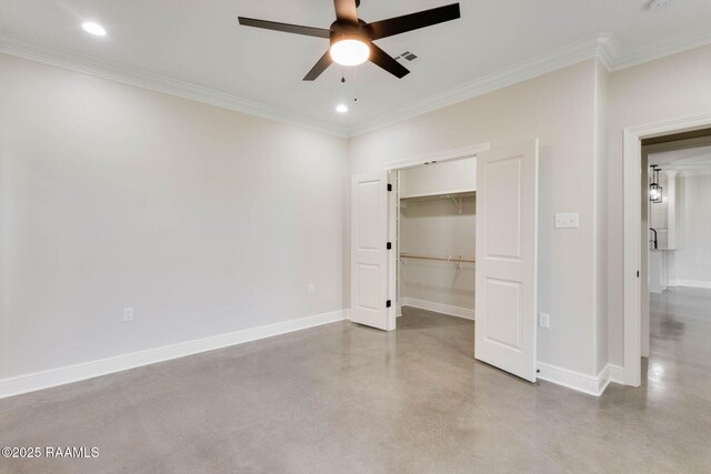 unfurnished bedroom with recessed lighting, visible vents, baseboards, and concrete floors