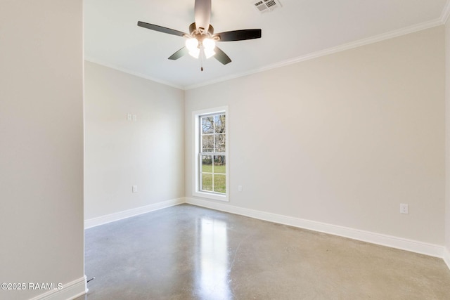 empty room with visible vents, baseboards, and concrete flooring