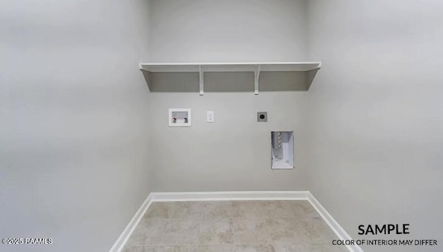 laundry area featuring laundry area, hookup for a washing machine, electric dryer hookup, and baseboards