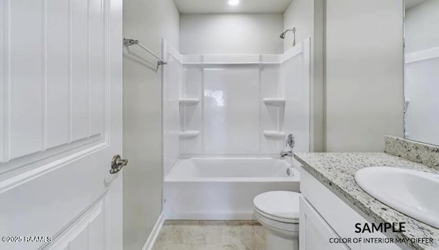 bathroom featuring vanity, shower / bathing tub combination, and toilet